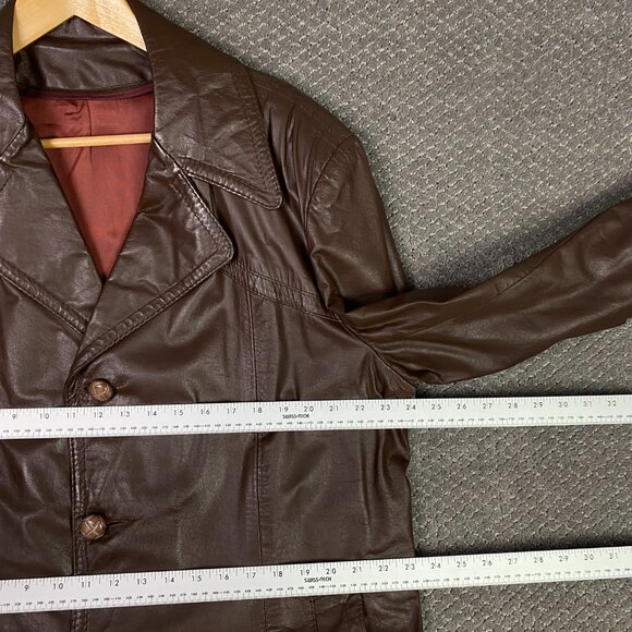 Vintage 70s Sears Leather Jacket Men's 44 Brown Fight Club Overcoat Top Coat - Picture 8 of 14